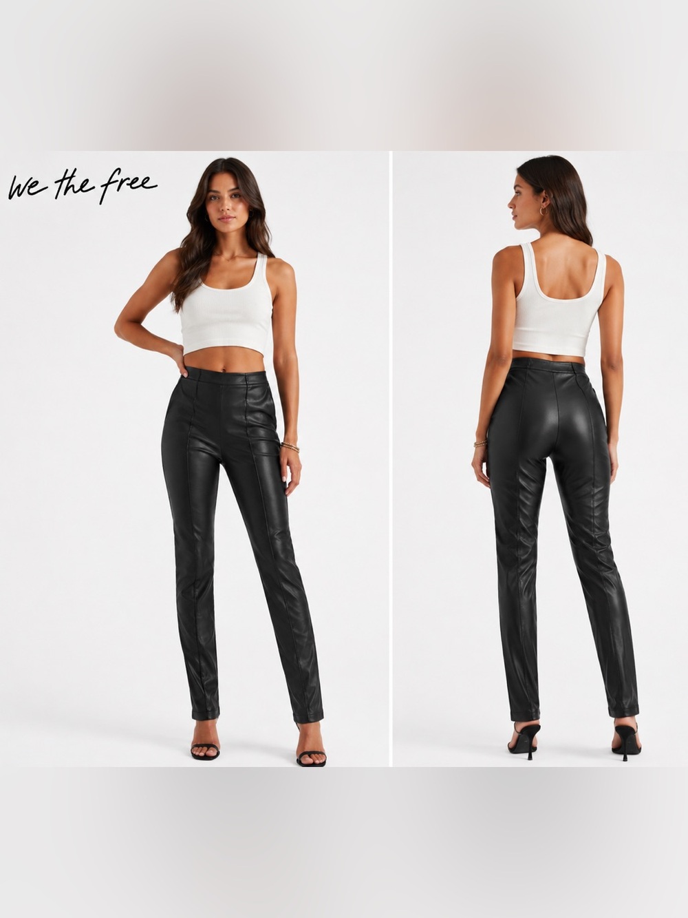 Free People We The Free Black Faux Leather High Rise Skinny Pants Size 24